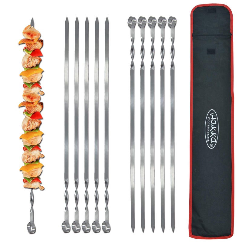 HAKKA FOOD PROCESSING Hakka Stainless Steel Barbecue Skewers, 23" Heavy Duty Metal Skewers Large Wide Grilling Reusable Kabob Sticks with NonSlip Ring Handle,Set of 10 - Image 2